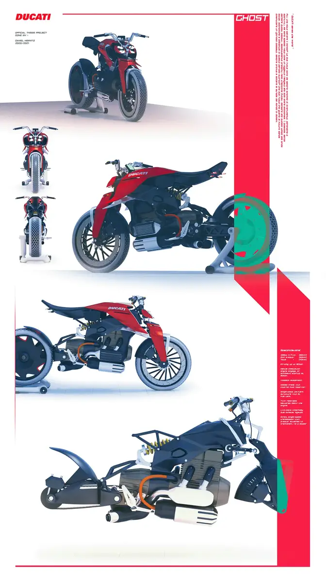 Ducati Ghost, Teknik yerleşim ve performans özet görseli