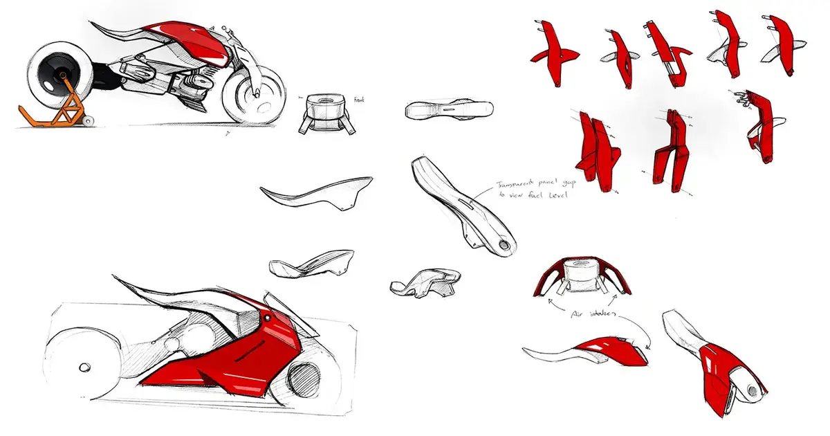 Ducati Ghost kırmızı, grenaj çizimleri