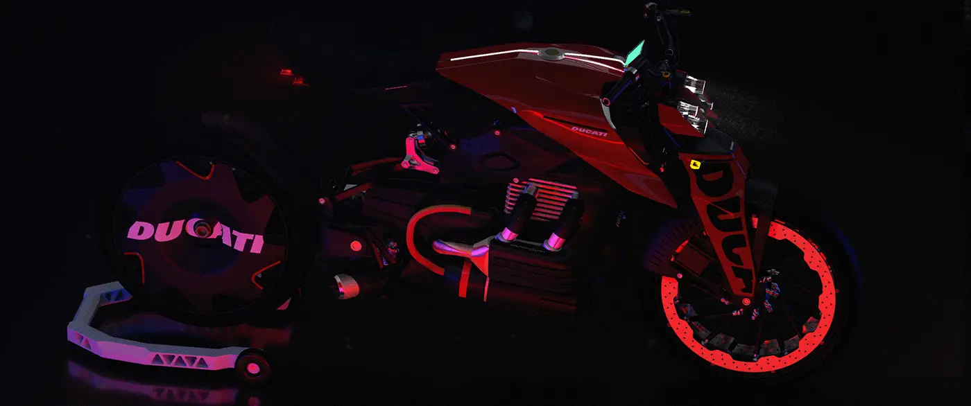 Ducati Ghost kırmızı, sağ üst yandan